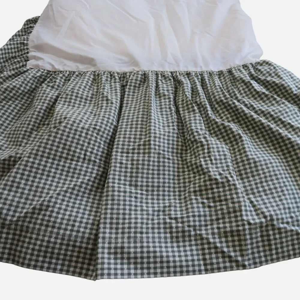 Vintage Country Curtains King Size Bed Skirt Green Gingham Check 15